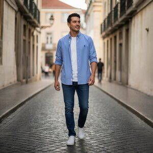 Polo Ralph Lauren Men's XS Blue Slim Fit Stretch Oxford Button Down Shirt VG